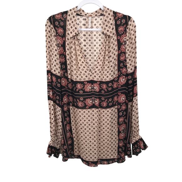 Free People Changing Times Printed Tunic Blouse S Tea - Picture 1 of 8